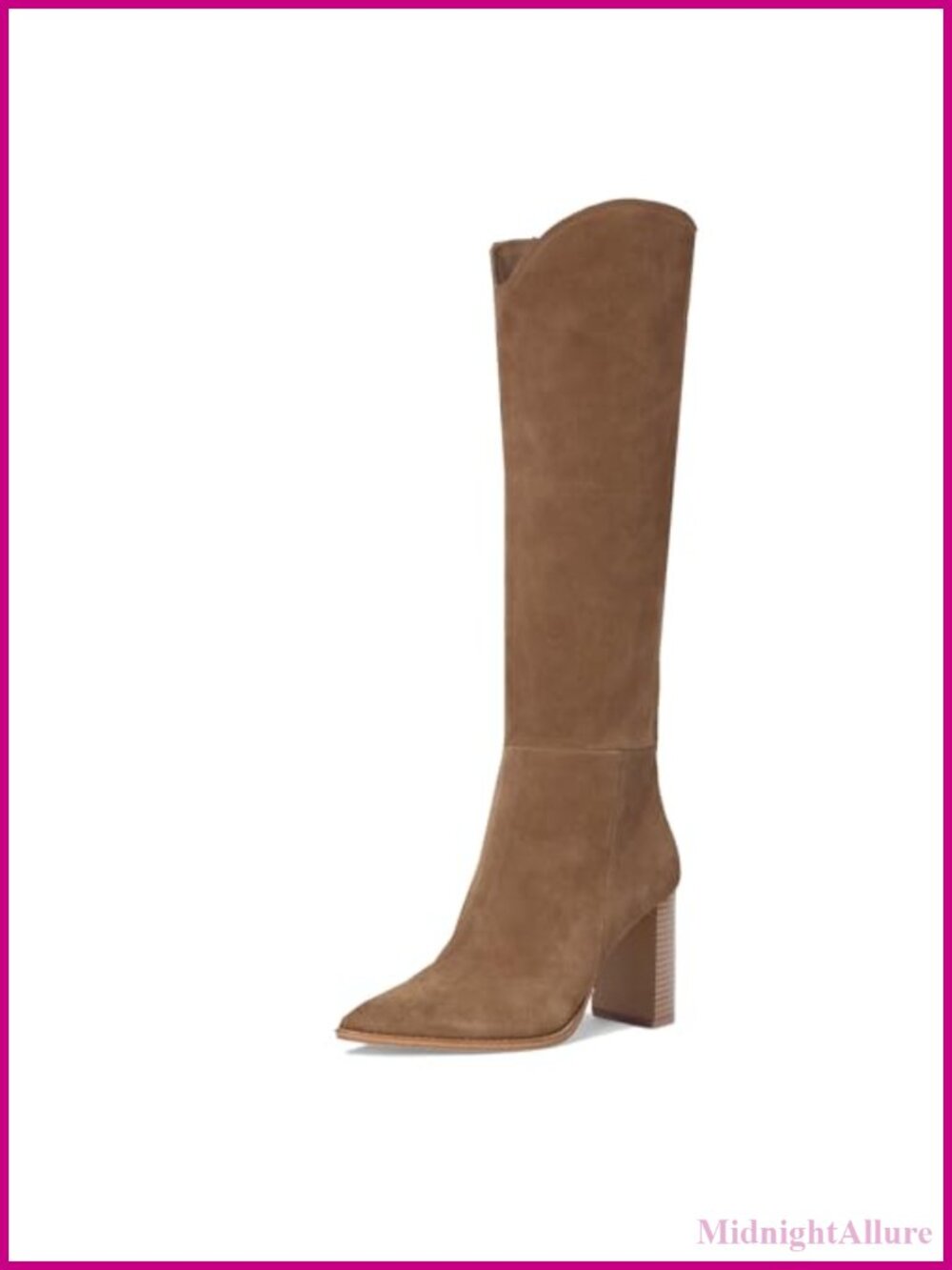 Womens Knee High Boots Chunky Heel Pointed Toe Suede Tall Boots Side Zip